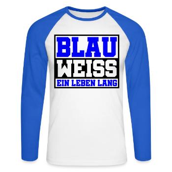 Blau Weiss ein Leben Lang | Farben änderbar - Unisex Baseballshirt langarm - Weiß/Royalblau - Vorne - Nik (191cm)