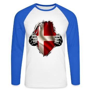 Dänemark unterm Shirt - Unisex Baseballshirt langarm - Weiß/Royalblau - Vorne - Nik (191cm)