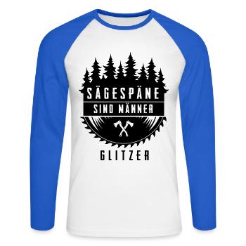 Holzfäller - Unisex Baseballshirt langarm - Weiß/Royalblau - Vorne - Nik (191cm)