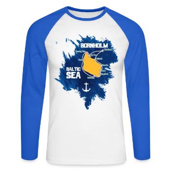 Bornholm Baltic Sea - Unisex Baseballshirt langarm - Weiß/Royalblau - Vorne - Nik (191cm)