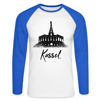 Hercules Kassel - Unisex Long Sleeve Baseball T-Shirt - white/royal blue - Front - Nik (191cm)