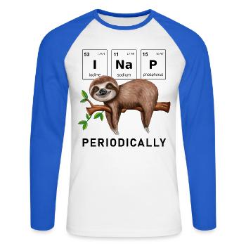 I nap periodically Lustiges Faultier Spruch - Unisex Baseballshirt langarm - Weiß/Royalblau - Vorne - Nik (191cm)