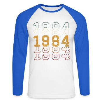 1984 - T-shirt baseball manches longues Homme - blanc/bleu royal - Devant - Nik (191cm)