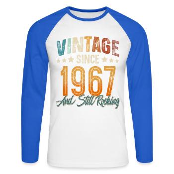 1967 Année de naissance Anniversaire Année de construction Millésime - T-shirt baseball manches longues Homme - blanc/bleu royal - Devant - Nik (191cm)