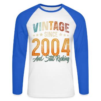 2004 Année de naissance Anniversaire Année de construction Millésime - T-shirt baseball manches longues Homme - blanc/bleu royal - Devant - Nik (191cm)