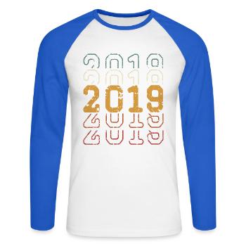 2019 - Unisex Baseballshirt langarm - Weiß/Royalblau - Vorne - Nik (191cm)