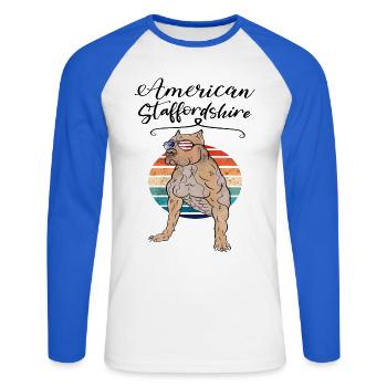 Retro American Staffordshire Terrier - Unisex Long Sleeve Baseball T-Shirt - white/royal blue - Front - Nik (191cm)