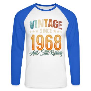 1968 Année de naissance Anniversaire Année de construction Millésime - T-shirt baseball manches longues Homme - blanc/bleu royal - Devant - Nik (191cm)
