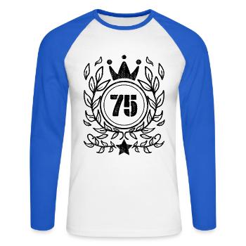 Ornament 75 Number Crown Wreath - Unisex Long Sleeve Baseball T-Shirt - white/royal blue - Front - Nik (191cm)