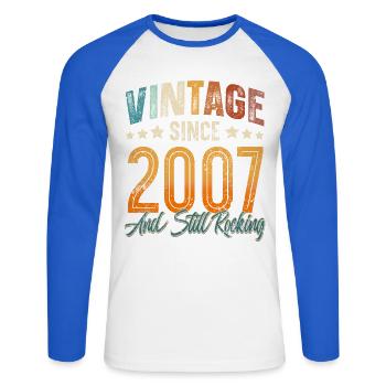 2007 Année de naissance Anniversaire Année de construction Millésime - T-shirt baseball manches longues Homme - blanc/bleu royal - Devant - Nik (191cm)