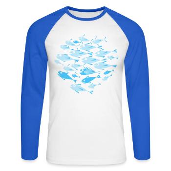 Fisch Cyan - Unisex Baseballshirt langarm - Weiß/Royalblau - Vorne - Nik (191cm)