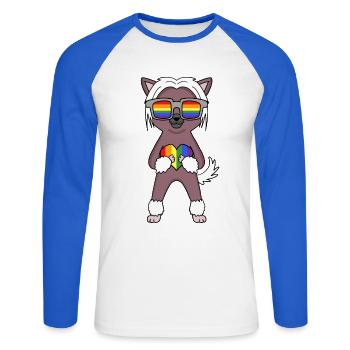 LGBT Dog Chinese Crested Dog Rainbow - Unisex Long Sleeve Baseball T-Shirt - white/royal blue - Front - Nik (191cm)
