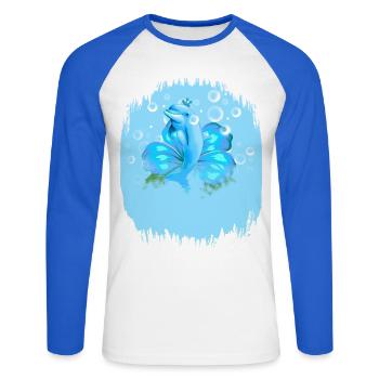 Dauphin mystique avec des taches d’eau - T-shirt baseball manches longues Homme - blanc/bleu royal - Devant - Nik (191cm)