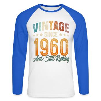 1960 Année de naissance Anniversaire Année de construction Millésime - T-shirt baseball manches longues Homme - blanc/bleu royal - Devant - Nik (191cm)