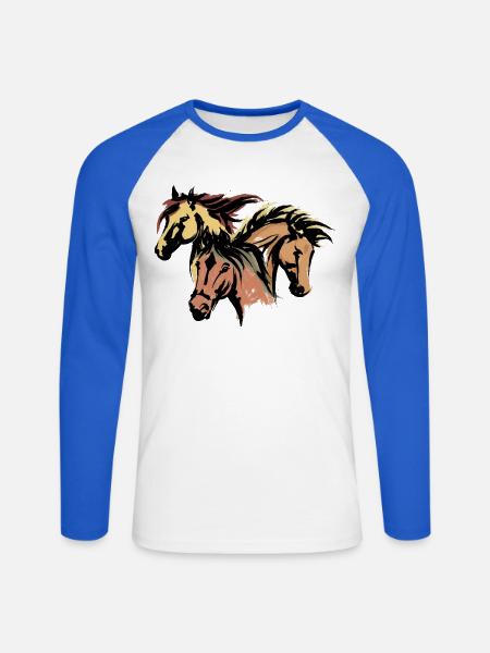Pferde Hengst Islandpferde Pferdeliebe Isländer - Unisex Baseballshirt langarm - Weiß/Royalblau