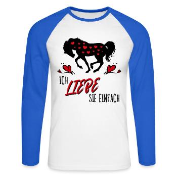 Pferde Herz Statement Isländer Islandpferde - Unisex Baseballshirt langarm - Weiß/Royalblau - Vorne - Nik (191cm)