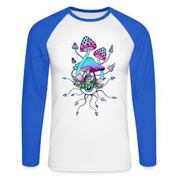 Magic Mushrooms Mushroom Eyes Art - Unisex Long Sleeve Baseball T-Shirt - white/royal blue - Front - Nik (191cm)