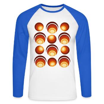 70s Retro Ball Pattern Orange Brown - Unisex Long Sleeve Baseball T-Shirt - white/royal blue - Front - Nik (191cm)