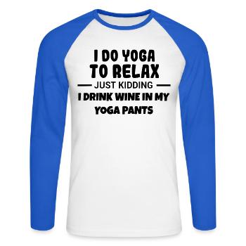 Yoga to relax and drink wine # - Unisex Long Sleeve Baseball T-Shirt - white/royal blue - Front - Nik (191cm)