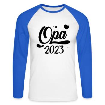 Opa 2023 loading - Unisex Baseballshirt langarm - Weiß/Royalblau - Vorne - Nik (191cm)