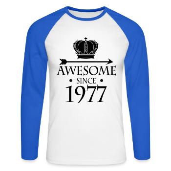 Né en 1977 - Fantastique depuis 1977 - T-shirt baseball manches longues Homme - blanc/bleu royal - Devant - Nik (191cm)