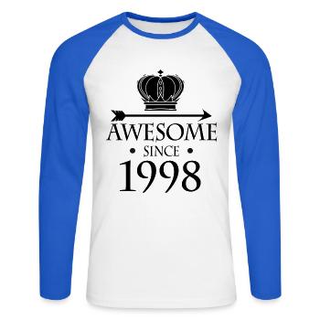 Jahrgang 1998 - Fantastisch seit 1998 - Unisex Baseballshirt langarm - Weiß/Royalblau - Vorne - Nik (191cm)