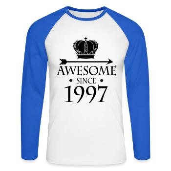 Born in 1997 - Fantastic since 1997 - Unisex Long Sleeve Baseball T-Shirt - white/royal blue - Front - Nik (191cm)
