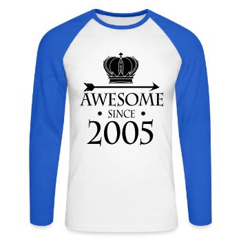 Né en 2005 - Fantastique depuis 2005 - T-shirt baseball manches longues Homme - blanc/bleu royal - Devant - Nik (191cm)