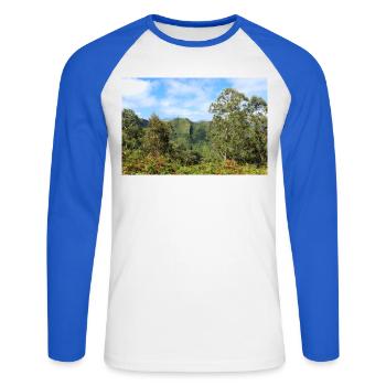Affiche Madère Portugal - T-shirt baseball manches longues Homme - blanc/bleu royal - Devant - Nik (191cm)
