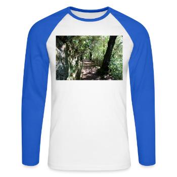 Affiche Madère Portugal - T-shirt baseball manches longues Homme - blanc/bleu royal - Devant - Nik (191cm)