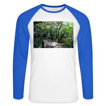 Affiche Madère Portugal - T-shirt baseball manches longues Homme - blanc/bleu royal - Devant - Nik (191cm)