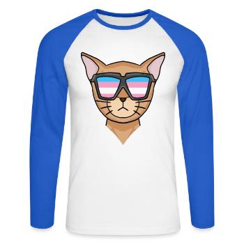 Transgender Transsexuell Abessinierkatze Katze - Unisex Baseballshirt langarm - Weiß/Royalblau - Vorne - Nik (191cm)
