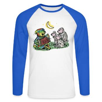 Hütehund mit Akkordeon im Mondlicht - Unisex Baseballshirt langarm - Weiß/Royalblau - Vorne - Nik (191cm)
