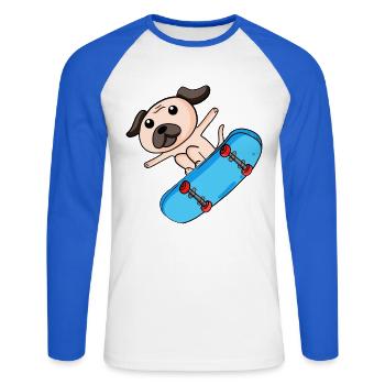 Dog Skater Skateboard Kids Child Motif - Unisex Long Sleeve Baseball T-Shirt - white/royal blue - Front - Nik (191cm)