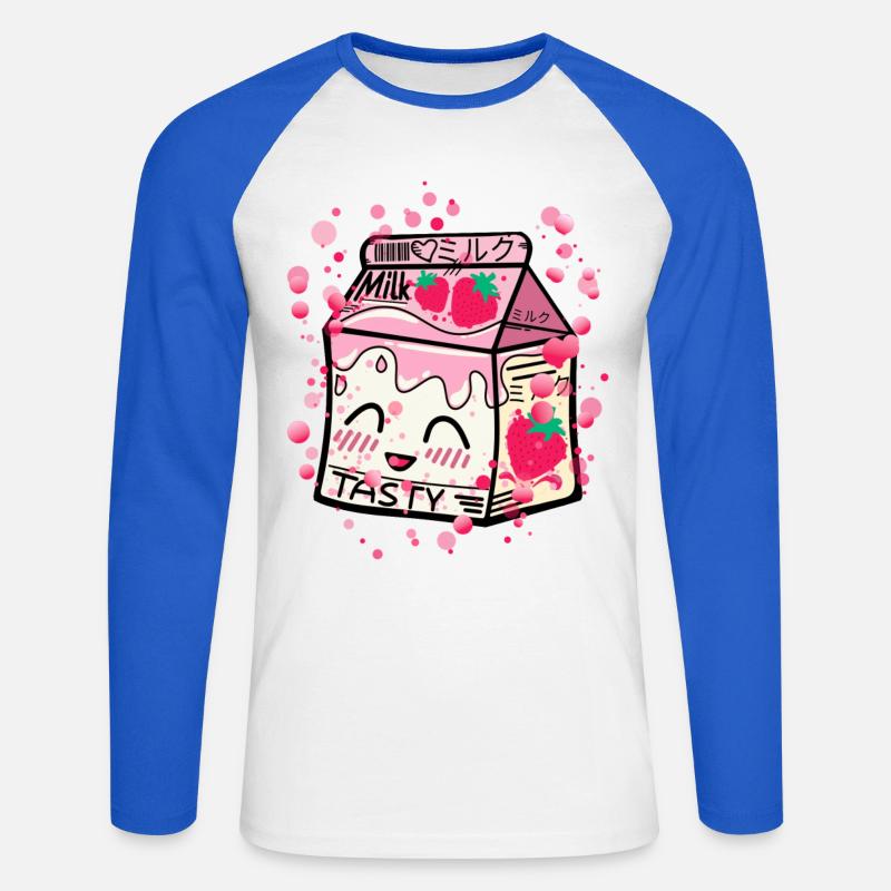 Erdbeer Milch Packung kawaii - Unisex Baseballshirt langarm - Weiß/Royalblau