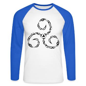 Triskèle Tribal Celte Breton - T-shirt baseball manches longues Homme - blanc/bleu royal - Devant - Nik (191cm)