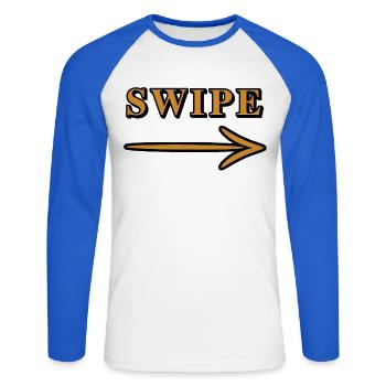 Conception de la direction de la flèche de balayage - T-shirt baseball manches longues Homme - blanc/bleu royal - Devant - Nik (191cm)