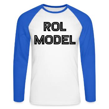 Jeder Rollstuhlfahrer ist ein Vorbild - Unisex Baseballshirt langarm - Weiß/Royalblau - Vorne - Nik (191cm)
