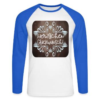 Herzlichen Glückwunsch - Unisex Baseballshirt langarm - Weiß/Royalblau - Vorne - Nik (191cm)