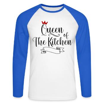 Queen of the Kitchen - Unisex Long Sleeve Baseball T-Shirt - white/royal blue - Front - Nik (191cm)