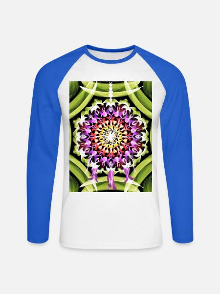 Traumfänger Blütenmandala - Unisex Baseballshirt langarm - Weiß/Royalblau