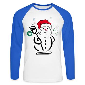 Bonhomme de neige, Père Noël - T-shirt baseball manches longues Homme - blanc/bleu royal - Devant - Nik (191cm)