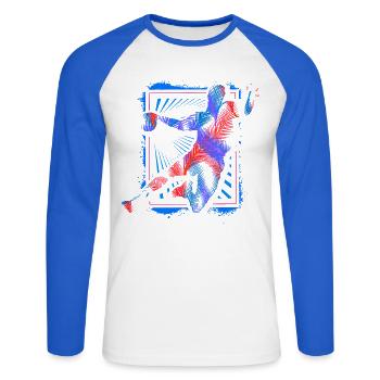 Joueur de handball - Joueur de handball rétro - Sports de balle - T-shirt baseball manches longues Homme - blanc/bleu royal - Devant - Nik (191cm)