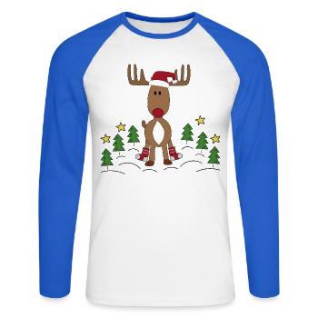 Design for Christmas - Unisex Long Sleeve Baseball T-Shirt - white/royal blue - Front - Nik (191cm)