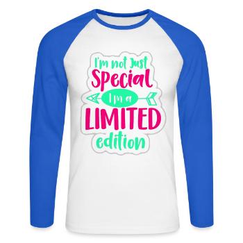 I'm not special, I'm a limited edition* - Unisex Long Sleeve Baseball T-Shirt - white/royal blue - Front - Nik (191cm)