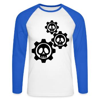 Black skulls and gears - Unisex Long Sleeve Baseball T-Shirt - white/royal blue - Front - Nik (191cm)