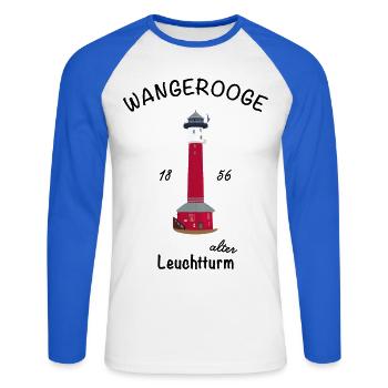 Wangerooge, kultiger alter Leuchtturm, Nordsee - Unisex Baseballshirt langarm - Weiß/Royalblau - Vorne - Nik (191cm)