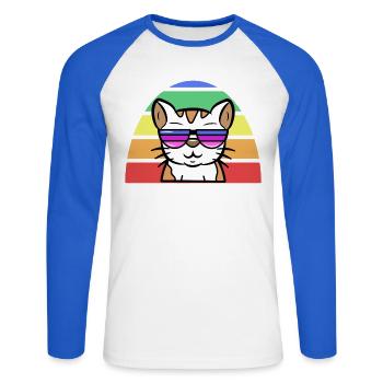 Lgbt Cool Cat Rainbow Gay Lesbian - Unisex Long Sleeve Baseball T-Shirt - white/royal blue - Front - Nik (191cm)
