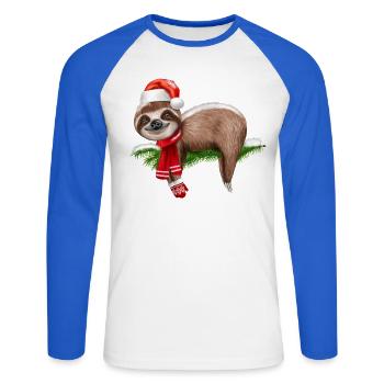 Faultier Weihnachten Weihnachtsbaum - Unisex Baseballshirt langarm - Weiß/Royalblau - Vorne - Nik (191cm)