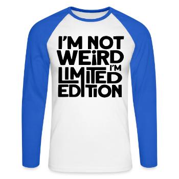 Je ne suis pas bizarre, je suis une édition limitée # - T-shirt baseball manches longues Homme - blanc/bleu royal - Devant - Nik (191cm)